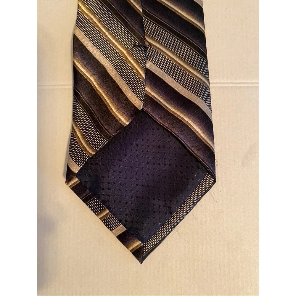 Pierre Cardin Mens Silk Necktie Brown Bronze Black Diagonal Striped Formal Tie